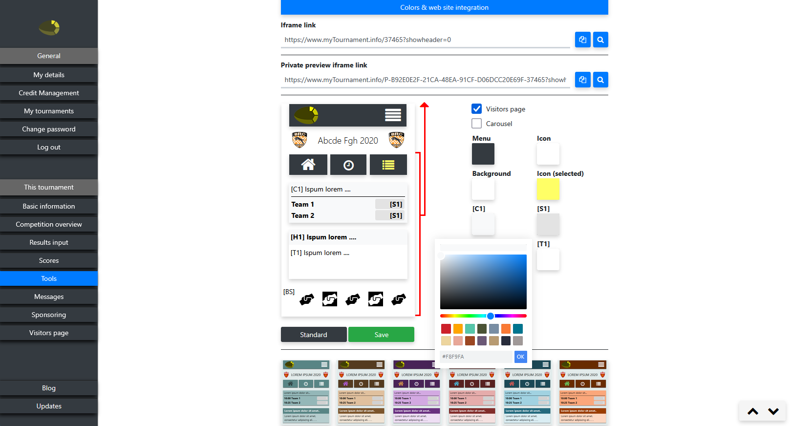 Supplementing visitor page with documents and colours